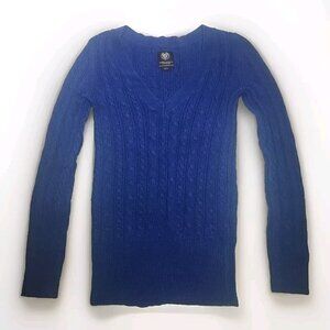 American Eagle Cable Knit V Neck Sweater Womens Small Blue